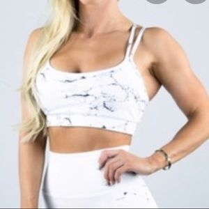 BuffBunny Jade Mesh White Marble Sports Bra